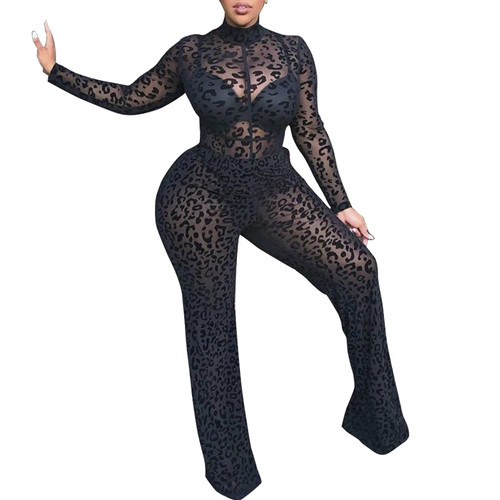 magorange Women Plus Size One Piece Jumpsuits Lace See Through Sexy Bodycon Long Sleeve Romper Clubwear X-Large
