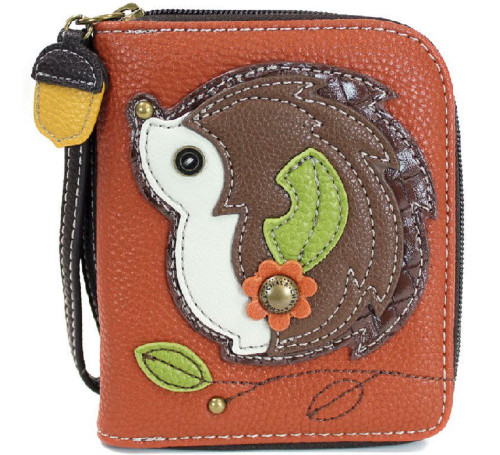 CHALA Zip Around Wallet, Wristlet, 8 Credit Card Slots, Sturdy Pu Leather - Hedgehog - Orange