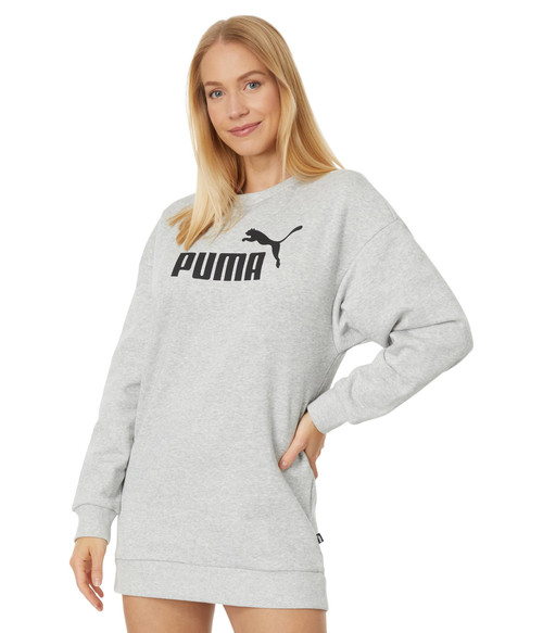 PUMA Women's Essentials Logo Crew Fleece Dress, Light Gray Heather, X-Small