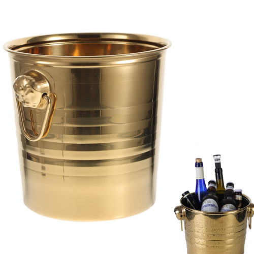 Vaguelly 5L Stainless metal ice bucket Steel Ice Bucket Metal Ice and Drink Bucket Wine Champagne Bucket Beer Bottles Cooler for Cocktail Bar or Parties ice cube bucket Golden wine ice bucket