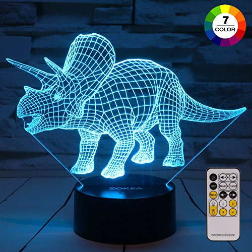 ZOKEA Night Lights for Kids Dinosaur 3D Night Light Bedside Lamp 7 Colors Changing with Remote Control Best Birthday Gifts for Boys Girls Kids Baby (Dinosaur Triceratops) ZOKEA Night Lights for Kids Dinosaur 3D Night Light Bedside Lamp 7 Colors Changing with Remote Control Best Birthday Gifts for Boys Girls Kids Baby (Dinosaur Triceratops)
