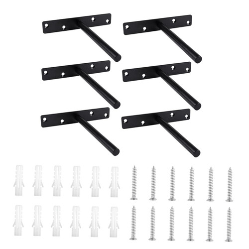 DOITOOL 6 Sets Shelves Hidden Shelf Brackets Hidden Blind Brackets Floating Shelf Bracket Heavy Duty Heavy Duty Shelf Black Stand Invisible Shelf Support Bracket Hanger Wall-Mounted Iron