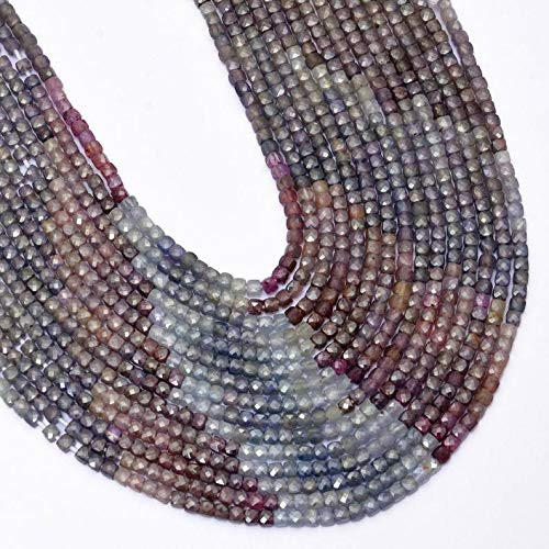 AAA+ Natural Multi Sapphire Gemstone 4mm Cube Faceted Beads | Sapphire Precious Gemstone Loose 3D Box Briolette Fancy Beads | 13inch Strand