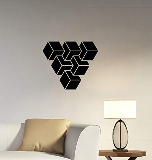 Triangle Cubes Optical Illusion Decal Visual Impossible Geometric Vinyl Sticker Pattern Wall Art Infinite Abstract Decorations for Home Room Bedroom Office Decor oi3