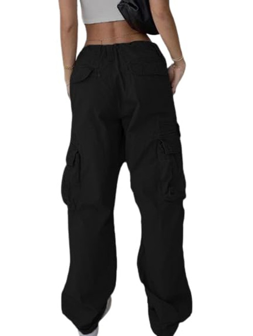 EMMIOL Cargo Pants Women Low Waist Cargo Pants Women Baggy Multiple Pocket Jogger Straight Wide Leg Parachute Pants Y2K