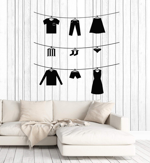 Vinyl Wall Decal Family Clothes Hanger Dress Laundry Room Stickers Mural Large Decor (g1232) Black