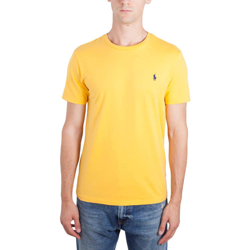 Polo Ralph Lauren Mens Crew Neck T-Shirt (Yellow/Navy Pony, Large)