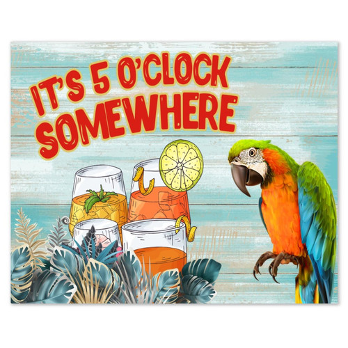 Rustic Wood Wall Sign It's Five O'clock Somewhere Decorative Wood Plaque Sign Quote Decorative Happy Hour Pool Beach Primitive Decor Signs for Laundry Front Porch 16x20 Inch