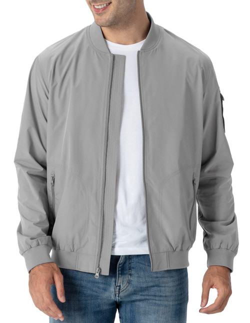Rdruko Men's Lightweight Bomber Jacket Windproof Casual Fashion Windbreaker Jacket(Light Grey, US XXL)