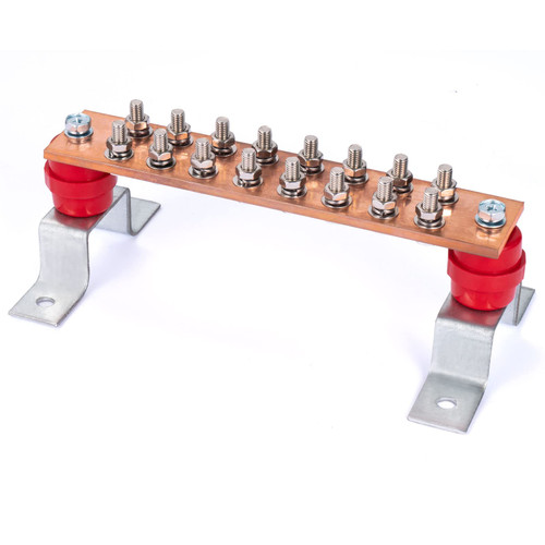 BELLA BAYS Wall Mounted Classic Copper Grounding Bar Kit for General Electrical,0.24"x 1.97"x 10" Bus Bar with 16 x 0.35"Terminal Positions, UL Listed SM40 Insulators Rated Uimp up to 6kV