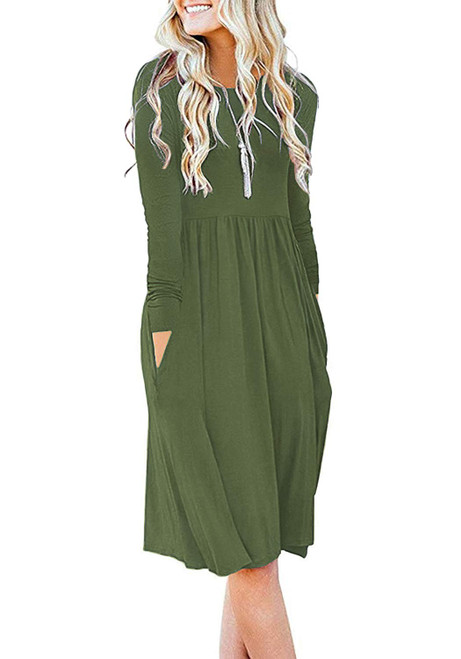 DB MOON Women Casual Long Sleeve Dresses Empire Waist Loose Dress with Pockets (Army Green, 2XL) DB MOON Women Casual Long Sleeve Dresses Empire Waist Loose Dress with Pockets (Army Green, 2XL)