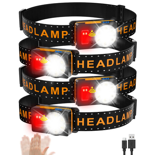 Headlamp Rechargeable, 500 Lumen Super Bright Motion Sensor LED HeadLamp, Headlamp Flashlight with White Red Lights, 6 Modes Lightweight Waterproof Head Lamp for Outdoor Running, Camping Hiking