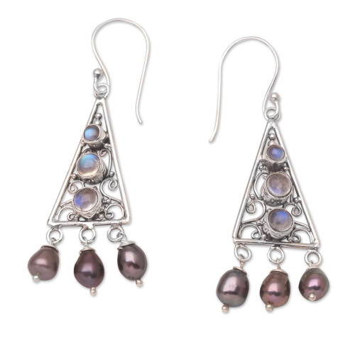 NOVICA Handmade Cultured Freshwater Pearl Rainbow Moonstone Dangle Earrings .925 Sterling Silver Moonstone Earrings Clear White Chandelier Indonesia Birthstone 'Mountain Top' NOVICA Handmade Cultured Freshwater Pearl Rainbow Moonstone Dangle Earrings .925 Sterling Silver Moonstone Earrings Clear White Chandelier Indonesia Birthstone 'Mountain Top'