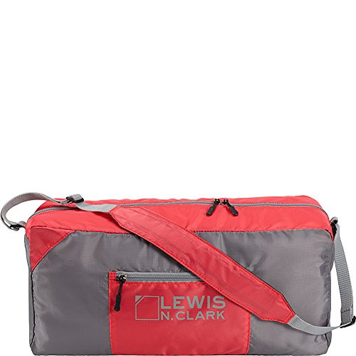 Lewis N. Clark 18 Packable Duffel with Neoprene Zip Pouch Bag, Red/Gray, One Size