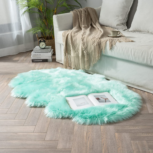 MIULEE Christmas Luxury Super Soft Fluffy Area Rug Faux Fur Sheepskin Rug Decorative Plush Shaggy Carpet for Bedside Sofa Floor Nursery 3 x 5 Feet, Aqua Green