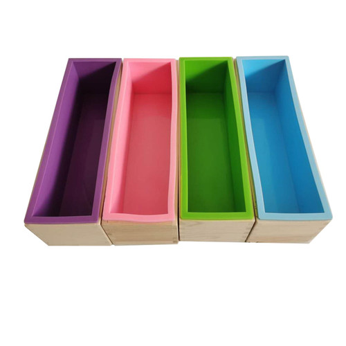 Ziliny 4 Pcs Flexible Rectangular Soap Mold 42oz Soap Silicone Molds with Wood Box Soap Loaf Mold Soap Making Supplies DIY Tool for Making Craft Soap