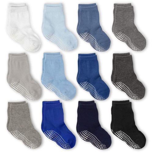 LA ACTIVE Boys and Girls Kids Non-Slip Grip Crew Socks for Newborn baby, Infants & Toddlers 12-36 Months - 12 Pairs - Boys