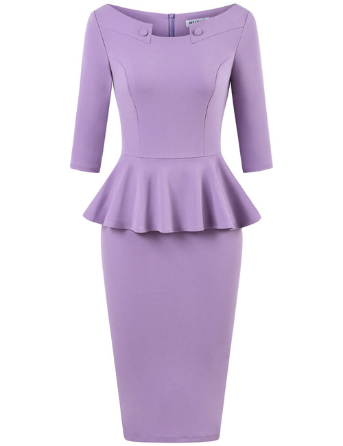 MUXXN Women's 1950s Vintage Pencil Dress Midi V-Neck 3/4 Sleeve Formal Work Bodycon Peplum Pencil Dresses Lilac Purple L MUXXN Women's 1950s Vintage Pencil Dress Midi V-Neck 3/4 Sleeve Formal Work Bodycon Peplum Pencil Dresses Lilac Purple L