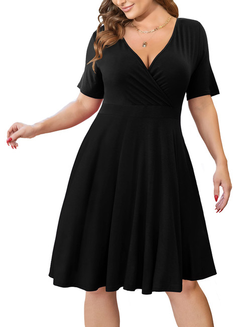 Ahlaray Plus Size Cocktail Dress Casual Summer V Neck Black Dresses for Women with Pockets, XL
