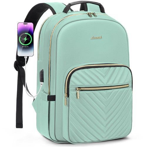 LOVEVOOK Laptop Backpack for Women 15.6 inch,Cute Womens Travel Backpack Purse,Professional Laptop Computer Bag,Waterproof Work Business College Teacher Bags Carry on Backpack with USB Port,Mint Green