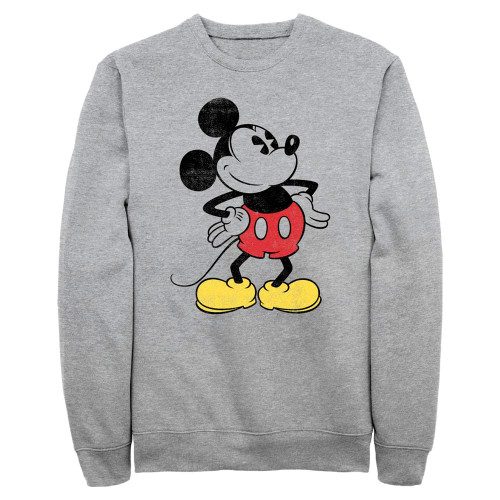 Disney Classic Vintage Mickey Mens Pullover Crew Fleece, Athletic Heather