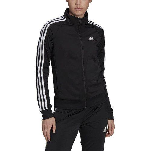 adidas Women's Essentials Warm-Up Slim 3-Stripes Track Top, Black, Small