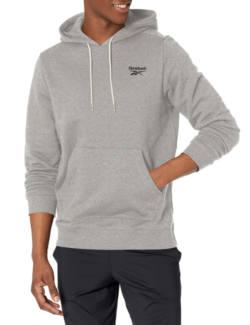 Reebok Men's Standard Small Logo Hoodie, medium grey heather, Large