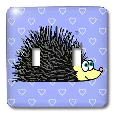 3dRose lsp_13850_2 Cute Hedgehog And Hearts Design Blue Double Toggle Switch
