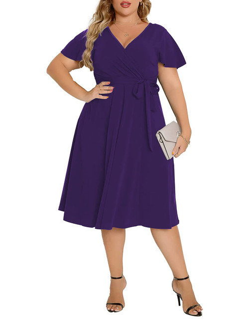 Agmibrelr Women's Plus Size Flutter Sleeve Dress Deep V Neck A-Line Swing Midi Dresses Purple 4XL Agmibrelr Women's Plus Size Flutter Sleeve Dress Deep V Neck A-Line Swing Midi Dresses Purple 4XL