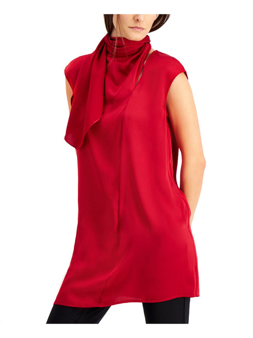 Alfani Womens Solid Tunic Blouse, Red, Medium