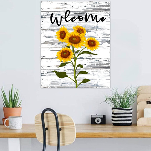 Autravelco Hanging for Dad Wall Art Decorative Wooden Plaque Sign Welcome Sunflower Painted Wall Art Wood Plaque Sign 16x20 Inch Wooden Hanging Signs Home Decor for Laundry Window
