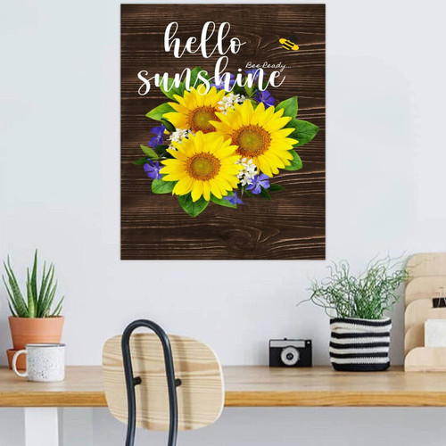Autravelco Distressed for Dad Established Wood Sign Hello Sunshine Sunflower Vertical Wood Plaque Sign Quote Decorative Artwork Decoration Signs for Laundry House 16x20 Inch