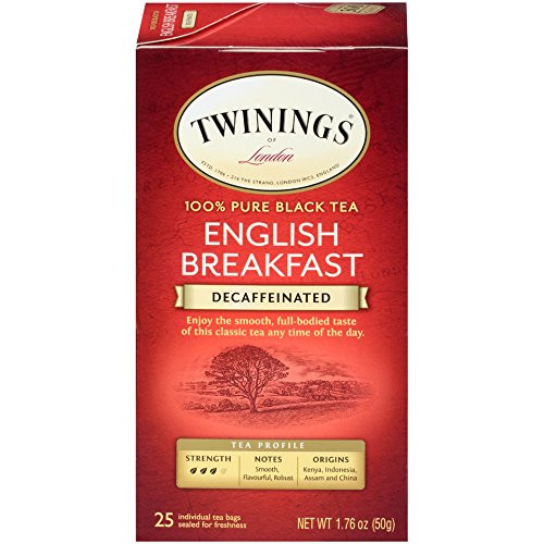 Twinings of London Decaffeinated English Breakfast Black Tea Bags, 25 Count (Pack of 6)
