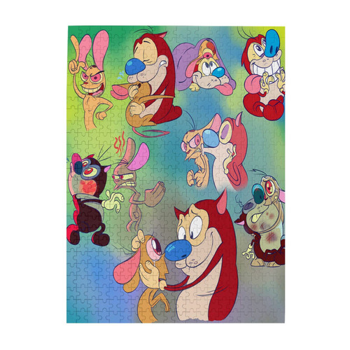 GLGFAS The Ren Anime Stimpy Show Puzzles for Adults 500 Piece 3D Printing Jigsaw Puzzles Anime Custom Jigsaw Puzzles,Wooden Puzzles