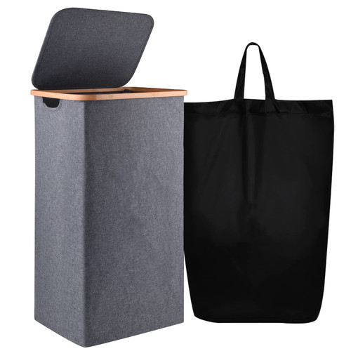 100L Laundry Hamper with Lid and Removable Laundry Bag, Large Laundry Basket Dirty Clothes Hamper with Bamboo Handles, Collapsible Laundry Baskets for Clothes Storage and Bedroom