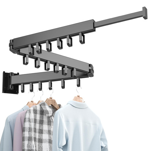 HotMax Clothes Drying Rack Wall Mounted, Retractable Drying Racks No Drilling, Laundry Room Organization, Collapsible Space Saving Dryer Rack for Balcony, Apartment Space Saver(Space Aluminum)