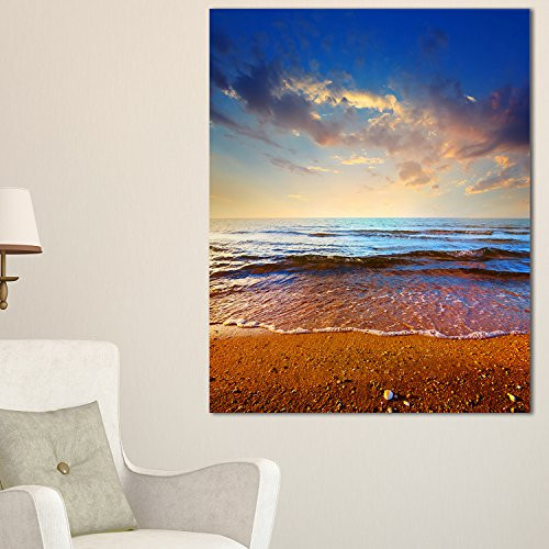 Design Art Cloudy Skies with Vibrant Seashore Modern Beach Canvas Art Print, 30x40, Blue