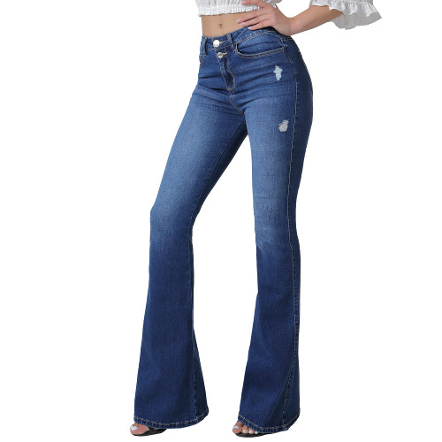 VIPONES Bell Bottom Jeans for Women High Waisted Flare Jean Bootcut Ripped Stretch Skinny Wide Leg Denim Blue Pants (101,Size 14)