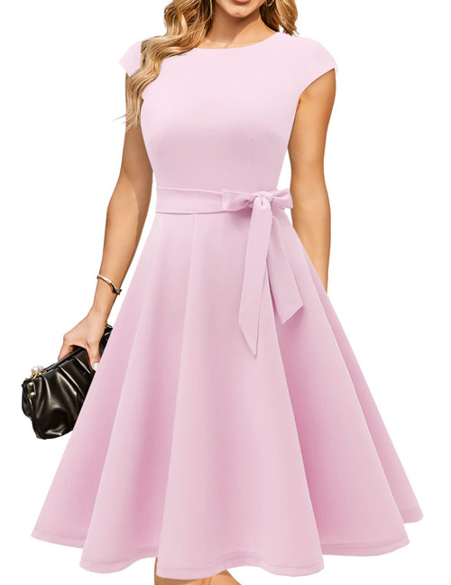 DRESSTELLS Vintage Tea Dress for Women, 1950s Cocktail Party Dresses, Modest Bridesmaid Dress for Wedding, Fit Flare Prom Dress, Plus Size Work Dress Pink 3XL DRESSTELLS Vintage Tea Dress for Women, 1950s Cocktail Party Dresses, Modest Bridesmaid Dress for Wedding, Fit Flare Prom Dress, Plus Size Work Dress Pink 3XL
