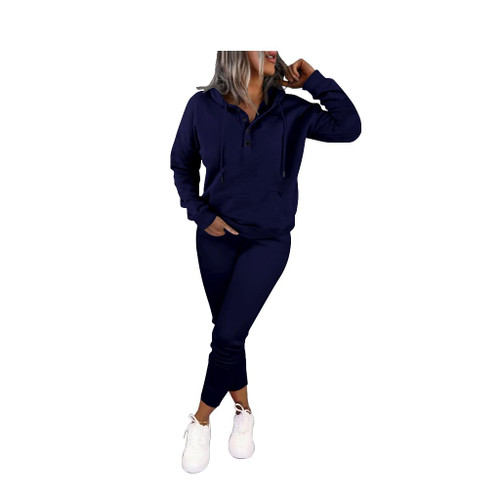 Nimsruc Two Piece Outfits For Women Jogging Suits Casual Sweatsuits Jogger Tracksuits Long Sleeve Hoodie Matching Sets Dark Blue XL