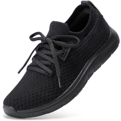 STQ Tennis Shoes Womens Slip on Walking Sneakers with Arch Support for Workout Gym Athletic, All Black US 7