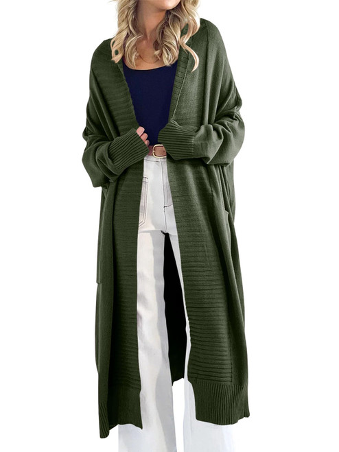 Danedvi Womens Long Cardigan Sweaters 2023 Fall Chunky Knit Oversized Slouchy Open Front Warm Coats with Pockets Army Green