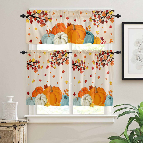 Fall Kitchen Curtain Valance and Tiers Set Fall Harvest Pumpkin Maple Leaves Rod Pocket Kitchen Tier & Valance Set 3 Piece Window Curtain Valance Tier Set Autumn, Fall Thanksgiving Decor 54x36 Fall Kitchen Curtain Valance and Tiers Set Fall Harvest Pumpkin Maple Leaves Rod Pocket Kitchen Tier & Valance Set 3 Piece Window Curtain Valance Tier Set Autumn, Fall Thanksgiving Decor 54x36