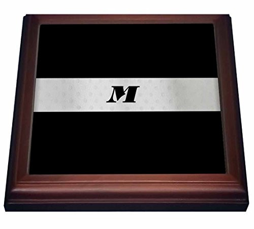 3dRose trv_62605_1 Black N Silver Monogram Letter M Trivet with Ceramic Tile, 8 by 8", Brown