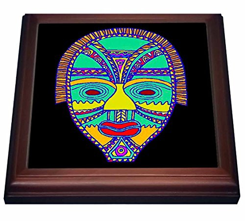 3dRose trv_866_1 African Mask Trivet with Ceramic Tile, 8 by 8", Brown