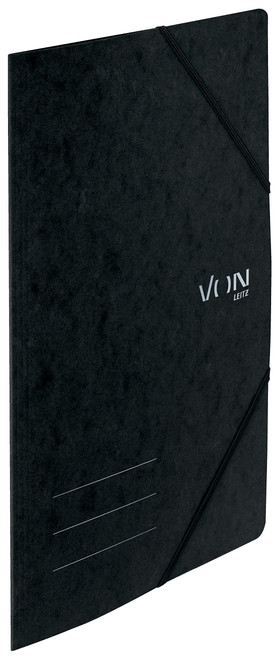 VON Leitz 30110095 Pack of 5 A4 Folder Recycled Cardboard, for 150 Sheets, Folder with Elastic Band, with Modern Von Print, Lightweight Folder for School and Home, Black
