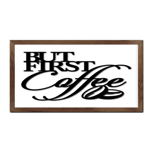 But First Coffee Framed Wooden Sign Wall Decorative Distressed Kitchen Coffee Station Letter Signs Cute Wood Pallet Wall Plaque Sign for Laundry Home House 12x22in