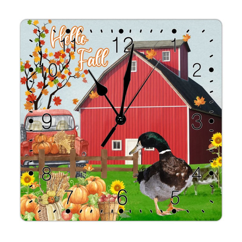 Farm Barn Sunflower Truck Hello Fall Duck Clock for Wall Quartz Silent Wall Clock First Thanksgiving Wood Wall Clocks Rustic 15inch Hello Pumpkin Autumn Welcome Clock for Laundry Room Bedroom