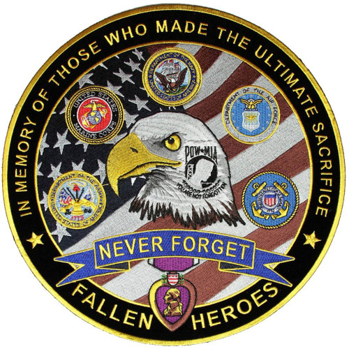 Leather Supreme Patriotic Military Fallen Heroes Never Forget Biker Patch-Yellow-Large