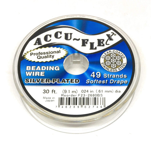 Accuflex Silver Plated Beading Wire .024 Inch 30 Feet 49 Strand